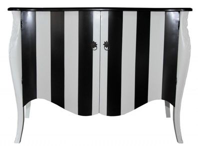 Casa Padrino Barock Kommode Schwarz/Weiß Streifen 120cm Mod - Antik Stil Möbel