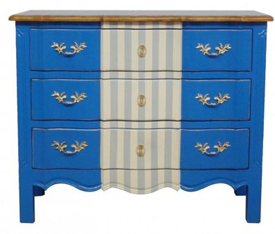 Casa Padrino Barock Kommode Blau / Weiß Grau / Holzfarben 105 cm