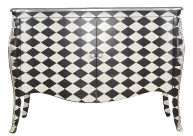 Casa Padrino Barock Kommode Karo Schwarz / Weiß 120 cm - Schrank mit 2 Türen