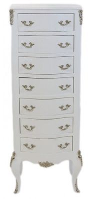 Casa Padrino Barock Kommode Weiß mit 7 Schubladen 120 x 45 x 35 cm - Antik Stil