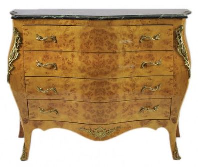 Casa Padrino Barock Kommode Ahornfarben mit grüner Marmorplatte - Ludwig XIV Empire K