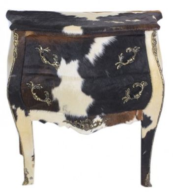 Casa Padrino Barock Kommode Kuhfell Schwarz / Weiß 100 cm - Möbel Antik Stil