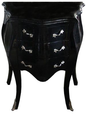 Casa Padrino Barock Kommode Schwarz / Silber H 74 cm, B 64 cm, T 40 cm - Nachttisch K