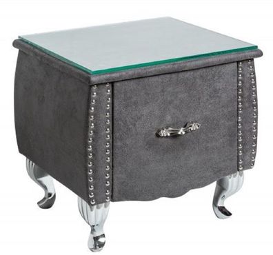 Casa Padrino Art Deco Nachttisch mit Schublade und Glasplatte Antik Grau / Silber 47