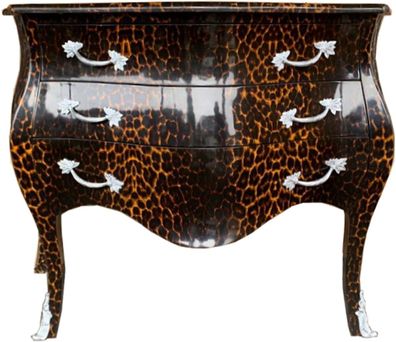 Casa Padrino Barock Kommode in Leopard / Silber mit 3 Schubladen - Möbel Antik Stil