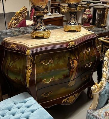 Casa Padrino Barock Kommode Braun / Gold / Mehrfarbbig / Cremefarben - Handgefertigte