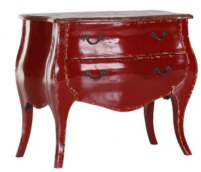 Casa Padrino Barock Kommode Rot / Holzfarben 91 cm - Schrank Möbel