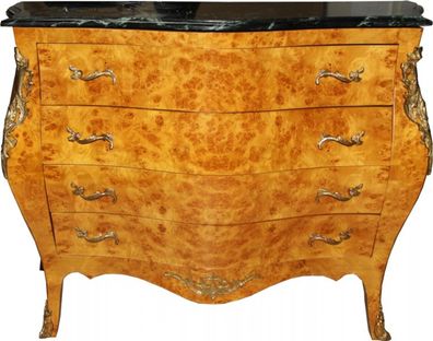Casa Padrino Barock Kommode Vogelaugenahorn mit 4 Schubladen und Marmorplatte 125 cm