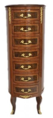 Casa Padrino Barock Kommode Mahagoni / Gold mit 7 Schubladen Rund - Antik Stil