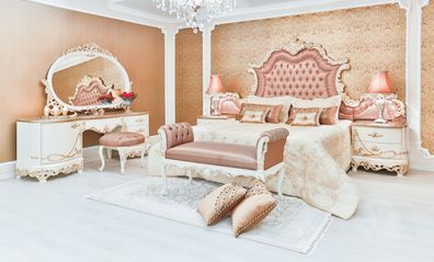 Casa Padrino Luxus Barock Nachtkommoden Set Weiß / Creme / Kupferfarben 70 x 55 x H