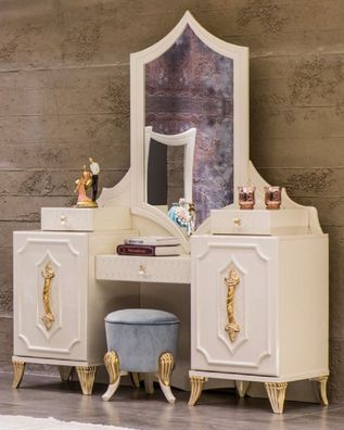Casa Padrino Luxus Barock Schminktisch mit Spiegel Weiß / Gold - Barock Schmink Konso