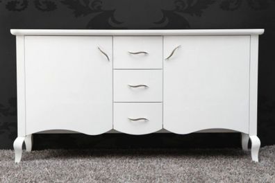 Casa Padrino Barock Kommode Weiss Hochglanz Breite 160 cm, Höhe 87 cm - Moderne Baroc