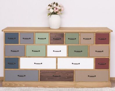 Casa Padrino Landhausstil Kommode Hellbraun / Mehrfarbig 180 x 48 x H. 95 cm - Massiv