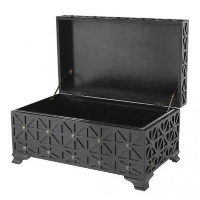 Casa Padrino Luxus Schrank Truhe Schwarz mit Messing Nägeln - Art Deco Barock Jugends