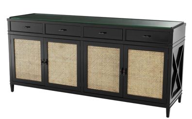 Casa Padrino Luxus Kommode Schwarz / Naturfarben 200 x 56 x H. 92,5 cm - Limited Edit