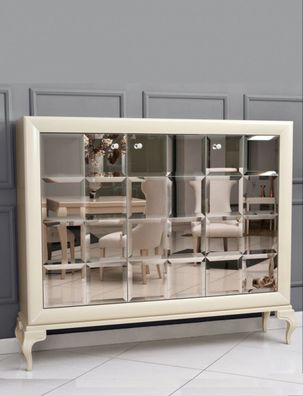 Casa Padrino Luxus Neoklassik Kommode verspiegelt Weiß / Gold 179 x H147 cm - Sideboa