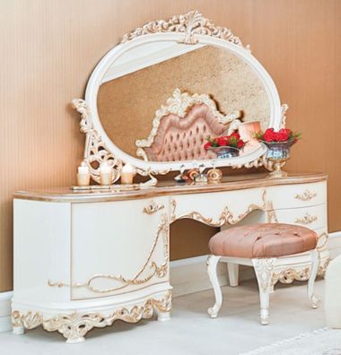 Casa Padrino Luxus Barock Schlafzimmer Set Rosa / Weiß / Creme / Kupferfarben - 1 Sch