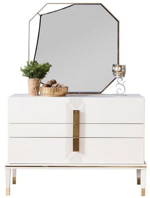 Casa Padrino Luxus Schlafzimmer Kommode mit Wandspiegel Weiß / Gold - Moderner Massiv