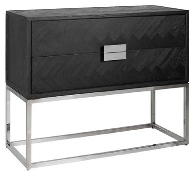 Casa Padrino Luxus Massivholz Kommode mit 2 Schubladen Schwarz / Silber 108 x 45 x H