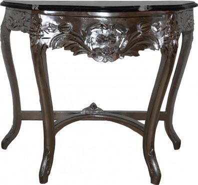 Casa Padrino Barock Konsolentisch mit Marmorplatte Silber / Schwarz - Barock Möbel
