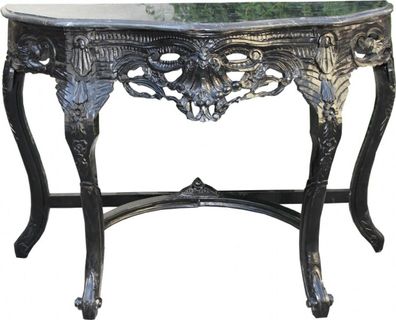 Casa Padrino Barock Konsolentisch Schwarz / Schwarz mit Marmorplatte Mod2 - Konsole