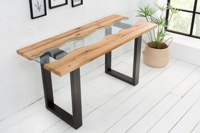 Casa Padrino Designer Massivholz Wildeiche Konsole mit Sicherheitsglas140 x 60 x H.75