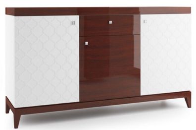 Casa Padrino Luxus Kommode mit 3 Türen und Schublade Weiß / Hochglanz Braun 171,4 x 4