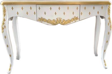 Casa Padrino Luxus Barock Konsole Weiß Gold mit Schublade 120 x 40 x H. 85 cm - Baroc