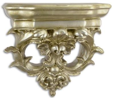 Casa Padrino Barock Kunstharz Wandkonsole Silber 36,3 x 17,6 x H. 38,1 cm - Wanddeko