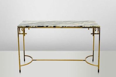 Casa Padrino Art Deco Konsolentisch Gold Metall / Marmor 130 x 40 cm- Jugendstil Kons