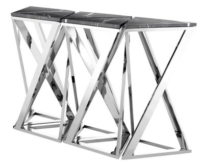 Casa Padrino Luxus Konsolen 5er Set in silber mit schwarzem Marmor 143 x 41 x H. 80,5