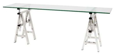 Casa Padrino Edelstahl Konsolentisch mit Glasplatte 200 x 50 x H. 66-78 cm - Luxus Wo