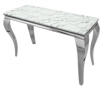 Casa Padrino Designer Konsole mit Marmor 140 cm Weiss / Grau - Modern Barock