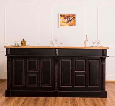 Casa Padrino Landhausstil Thekenschrank Antik Schwarz / Naturfarben 240 x 65 x H. 107