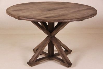 Casa Padrino Vintage Teak Esstisch Vintage Rustic Grey Rund Durchmesser 130 cm - Land