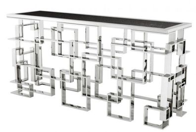 Casa Padrino Art Deco Luxus Konsole Edelstahl / Nickel Finish mit Granitplatte 150 x