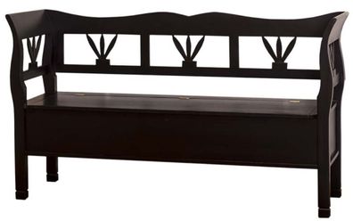 Casa Padrino Landhausstil Gartenbank mit Staufach für Feuerholz Schwarz 163 x 48 x H
