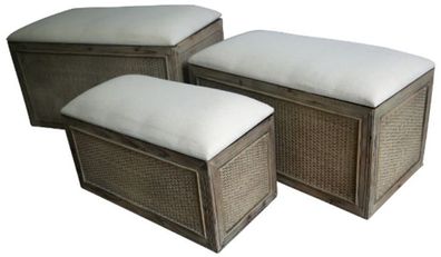 Casa Padrino Landhausstil Sitzbank 3er Set Braun / Beige - Handgefertigte Sitzbänke m