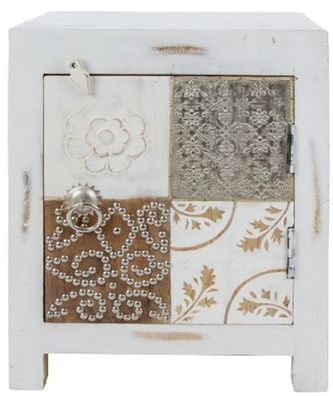 Casa Padrino Landhausstil Shabby Chic Kommode mit Tür Antik Weiß / Mehrfarbig 40 x 32