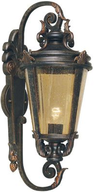Casa Padrino Barock Außenwandleuchte Antik Schwarz / Bronze / Bernsteinfarben 30 x 35