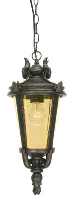 Casa Padrino Barock Außenhängeleuchte Antik Schwarz / Bronze / Bernsteinfarben Ø 22,5