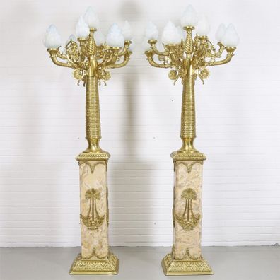 Casa Padrino Barock Stand Kronleuchter mit Marmor Säulen Set Mod1 Creme / Gold - Edel