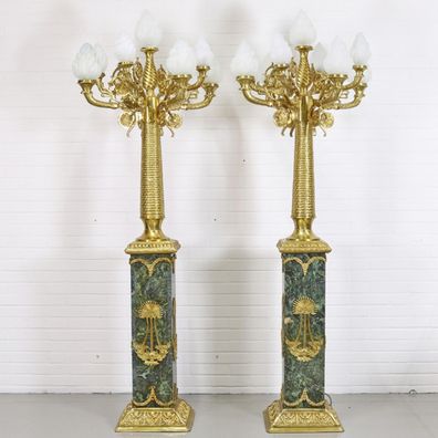 Casa Padrino Barock Stand Kronleuchter mit Marmor Säulen Set Mod1 Schwarz-Grün / Gold