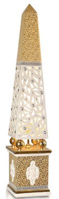 Casa Padrino Luxus Stehleuchte Obelisk Weiß / Gold 22 x 22 x H. 105 cm - Handbemalte