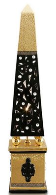 Casa Padrino Luxus Stehleuchte Obelisk Schwarz / Gold 22 x 22 x H. 105 cm - Handbemal