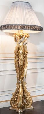 Casa Padrino Luxus Barock Stehleuchte Gold / Silber / Weiß - Prunkvolle handgeschnitz