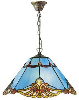 Casa Padrino Tiffany Hängeleuchte Blau / Mehrfarbig Ø 40 x H. 92 cm - Handgefertigte