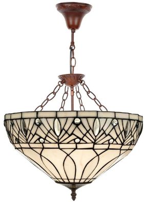 Casa Padrino Luxus Tiffany Hängeleuchte Weiß / Schwarz / Braun Ø 40 x H. 40 cm - Hand