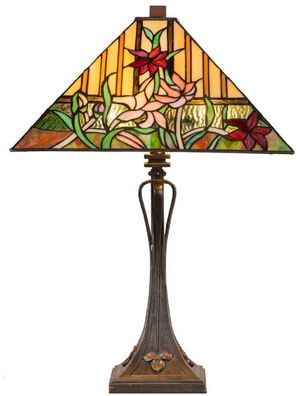 Casa Padrino Luxus Deko Tiffany Tischleuchte Braun / Mehrfarbig 40 x 40 x H. 62 cm