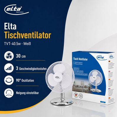 Elta Metall-Tischventilator Metallgehäuse 3 Geschwindigkeitsstufen